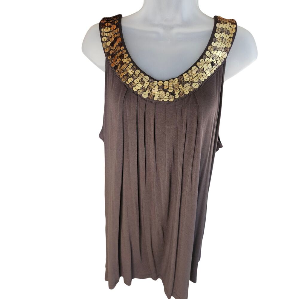 Michael Kors Brown Gold Sequin Top Sz XL Sleeveless Flowy - Picture 2 of 7
